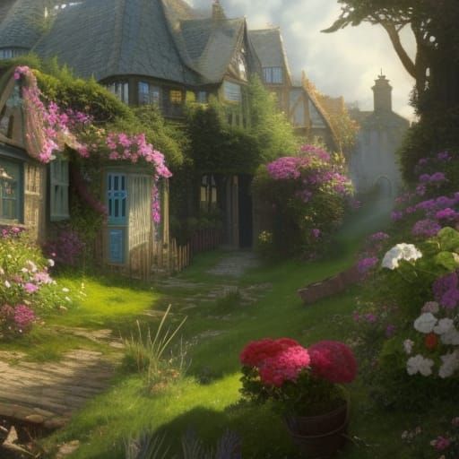 Victorian Seaside Village with Lush Cottage Garden