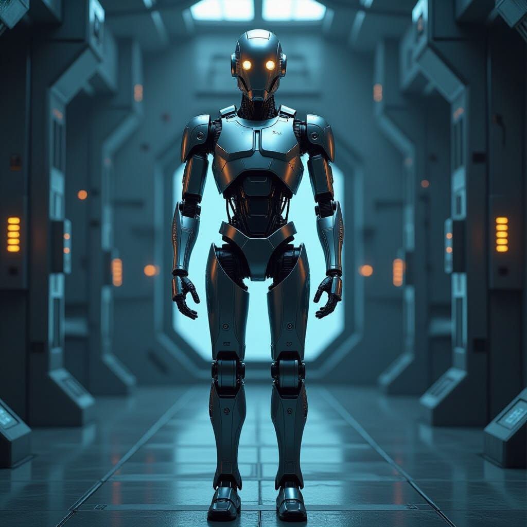 Protocol Droid in Ancient Facility: Photorealistic Fusion