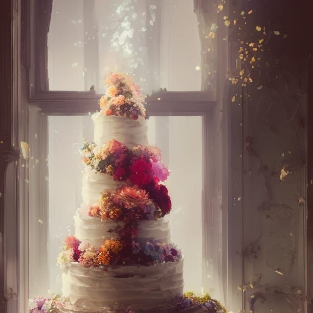 Stunning Wedding Cake Masterpiece with Volumetric Lighting