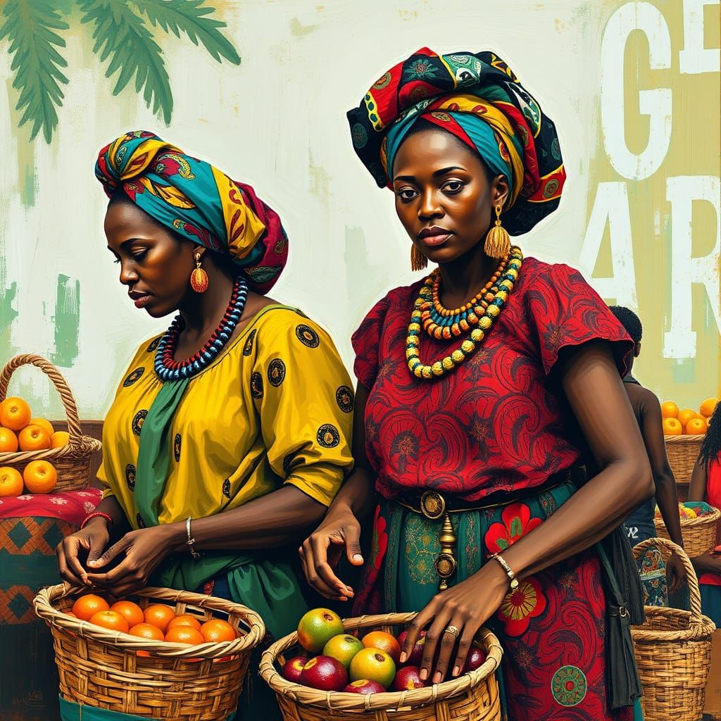 Colorful African Market Scene in Contemporary Style