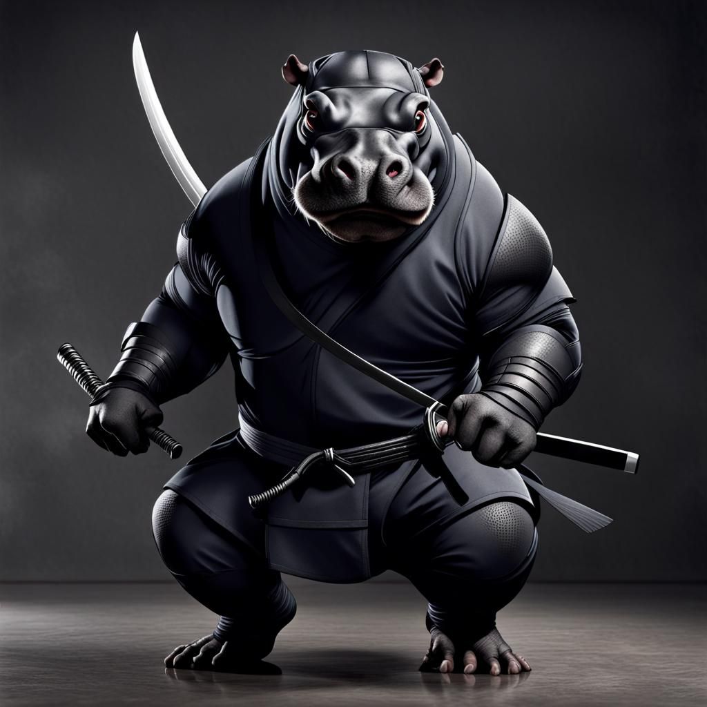 Ninja Hippopotamus Emerges from Shadows: Action Scene