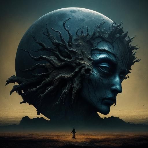 Dark Surrealist Figure on Barren Ground