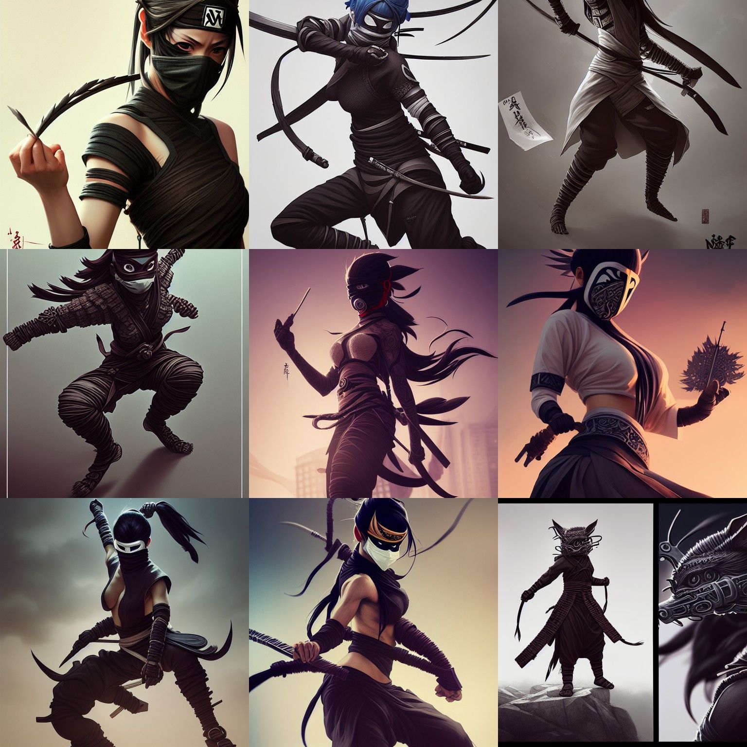 Elegant ANBU Ninja in Hyper-Realistic Digital Illustration