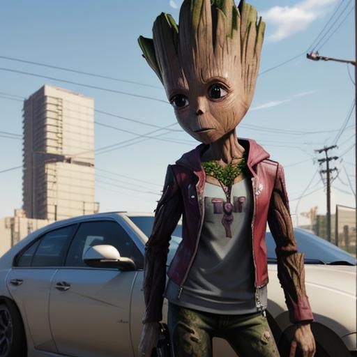 Groot in GTA Style: Anime-Inspired Character Art