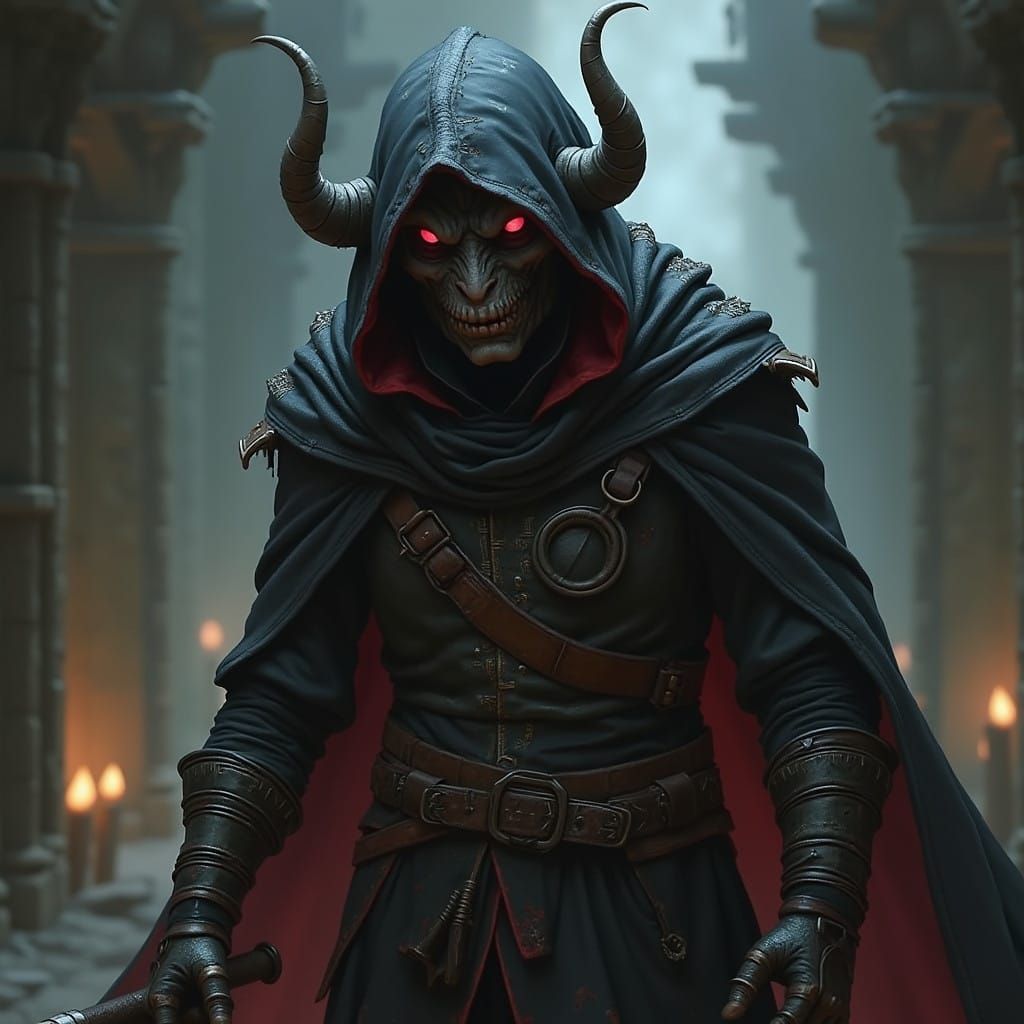 Mysterious Tiefling Rogue Silently Moves Through Shadows