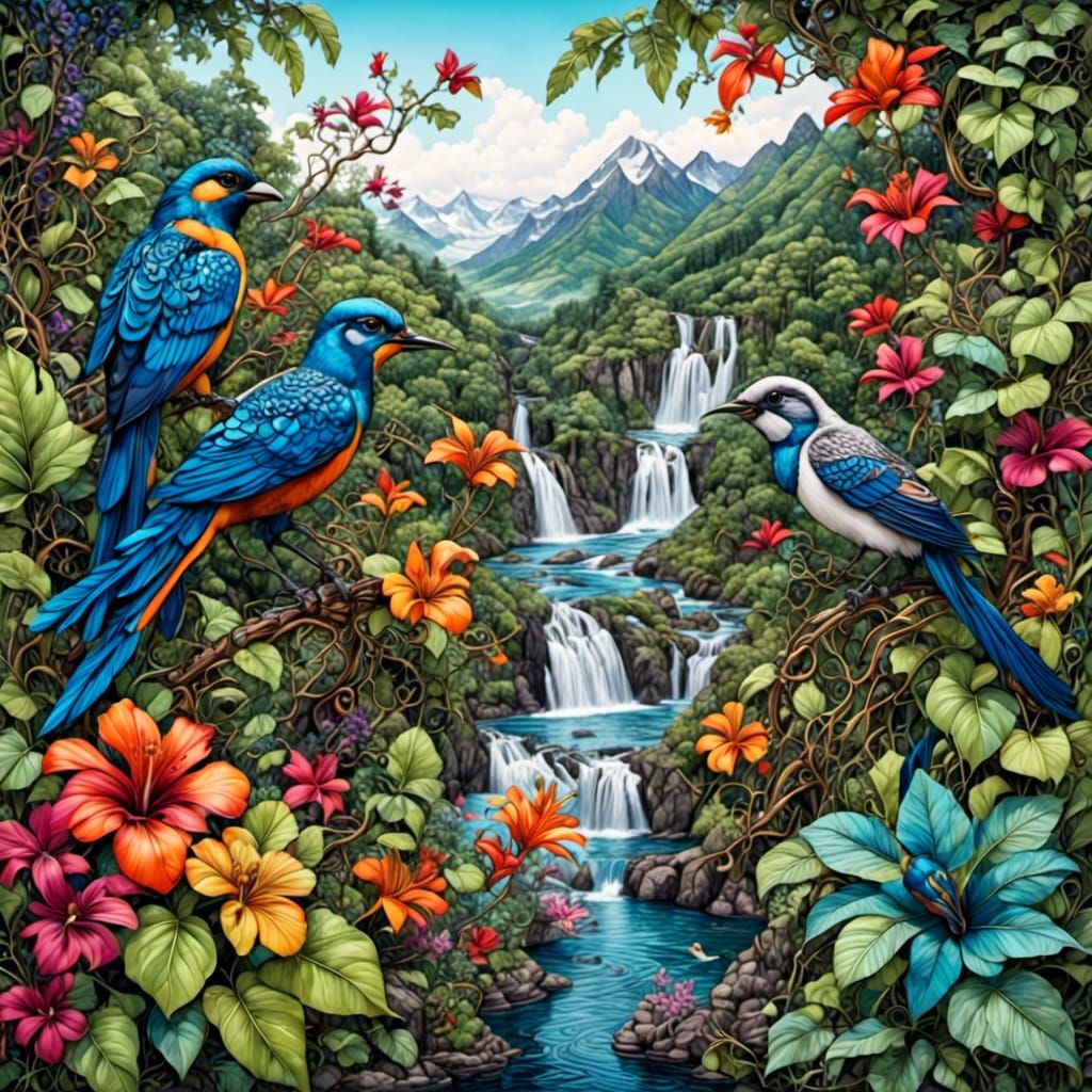 Lush Tropical Jungle in 3D Zentangle Style