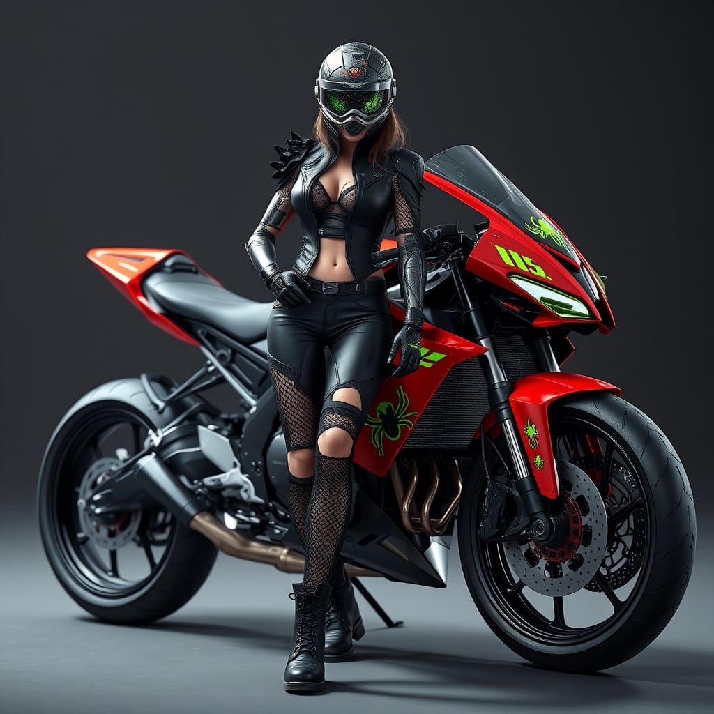 Cyberpunk Woman and Futuristic Sport Bike