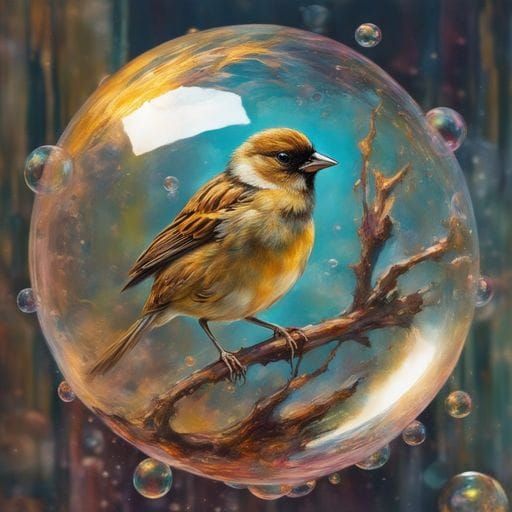 Cute sparrow in soap bubble!