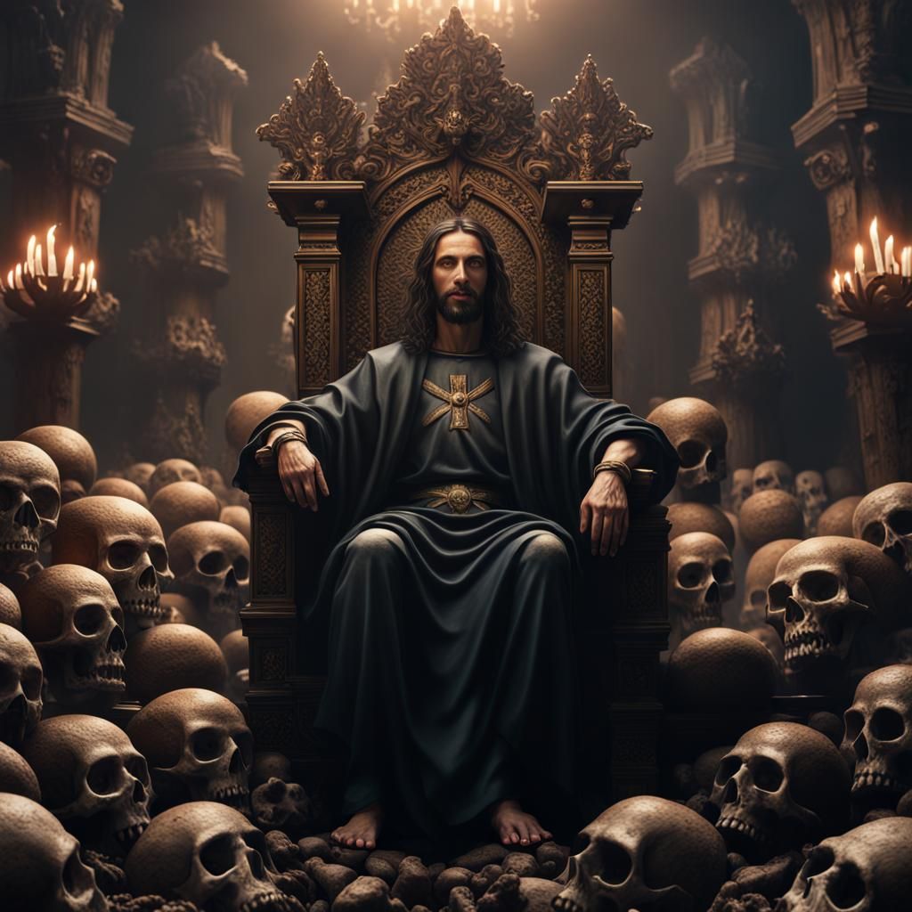 Jesus Christ on Skull Throne: Detailed Matte Painting