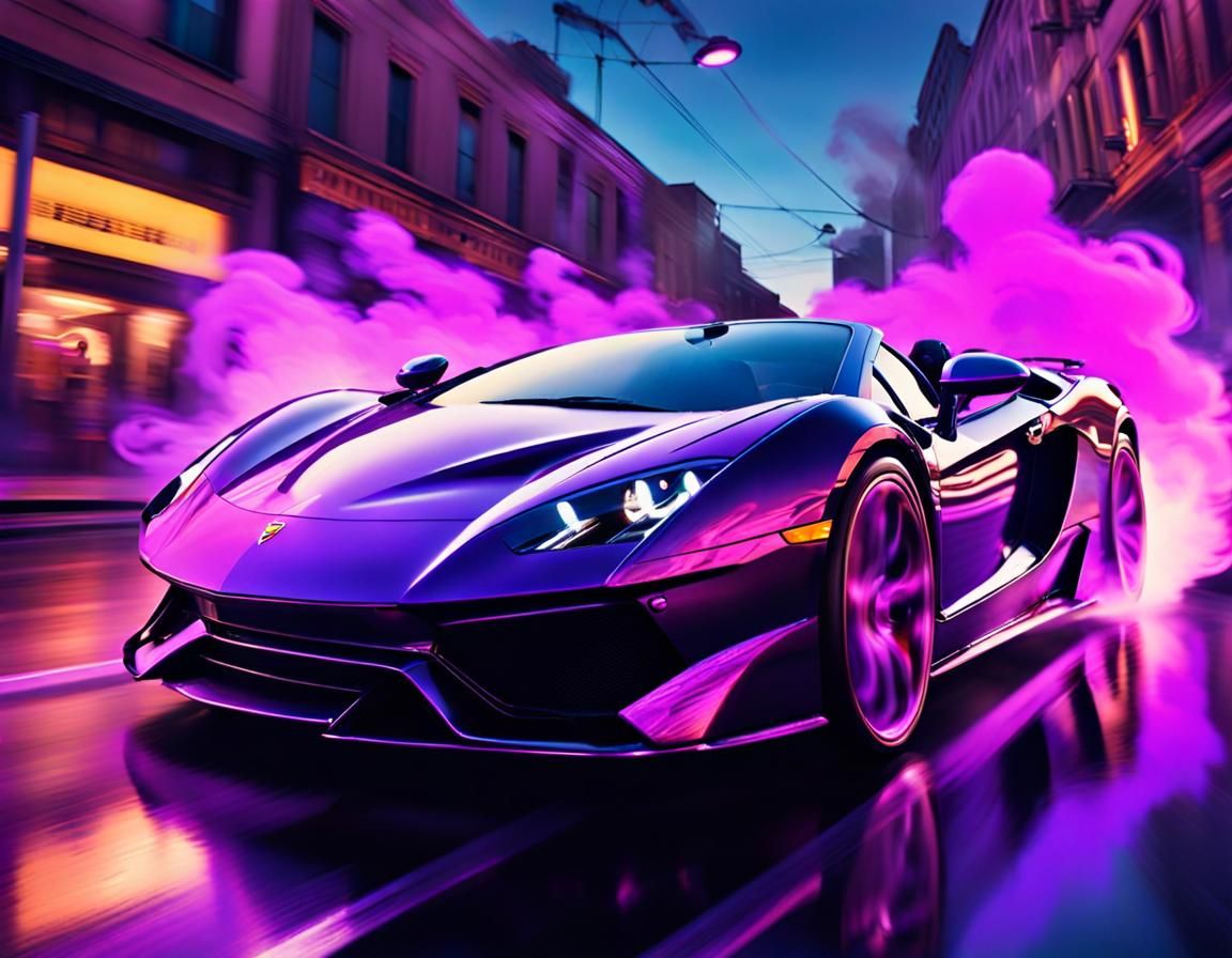 Supercar Convertible in Neon Cityscape