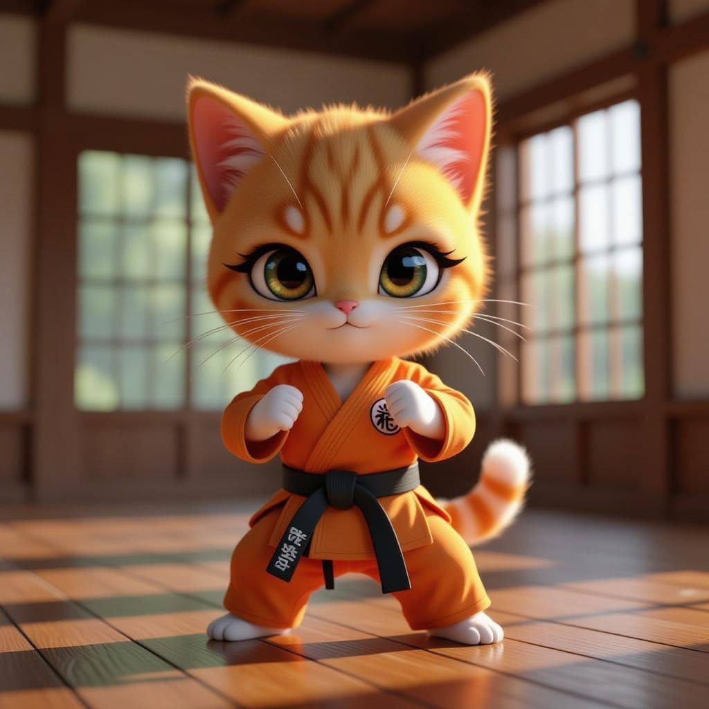 Adorable Chibified Orange in Karate Gi, Photorealistic Rende...