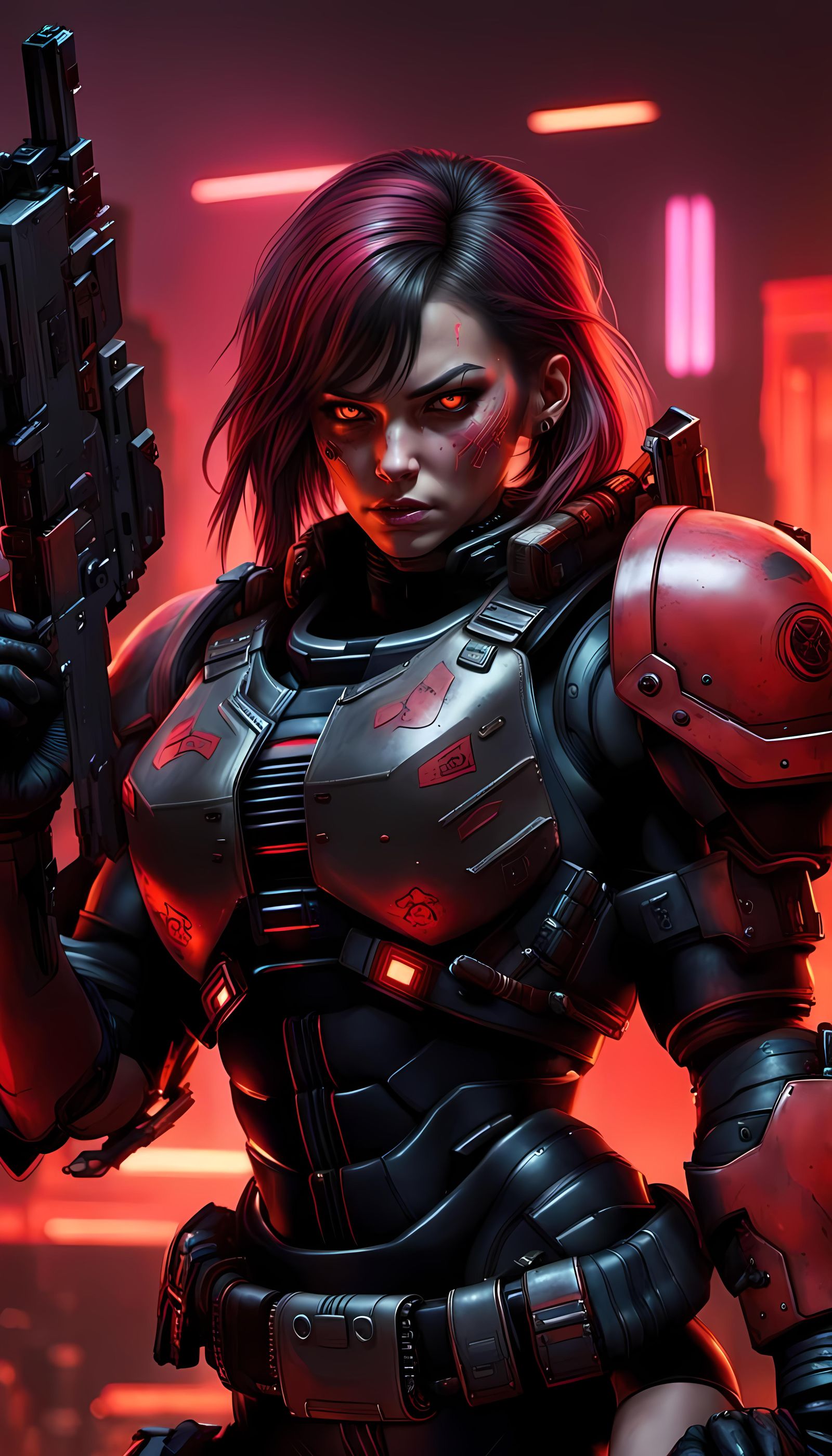 Cyberpunk Female Space Marine with Shotgun
