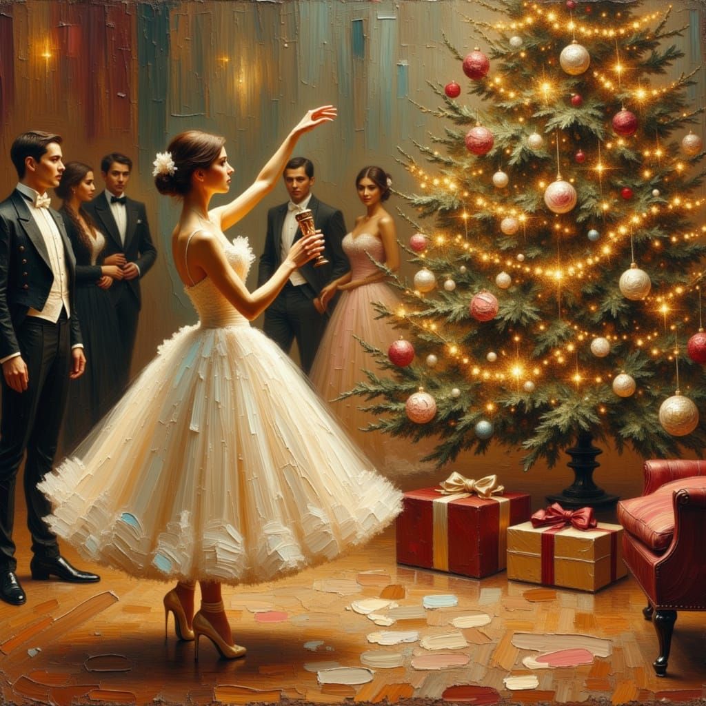 Elegant Ballerina Oil Painting with Nutcracker and Christmas...