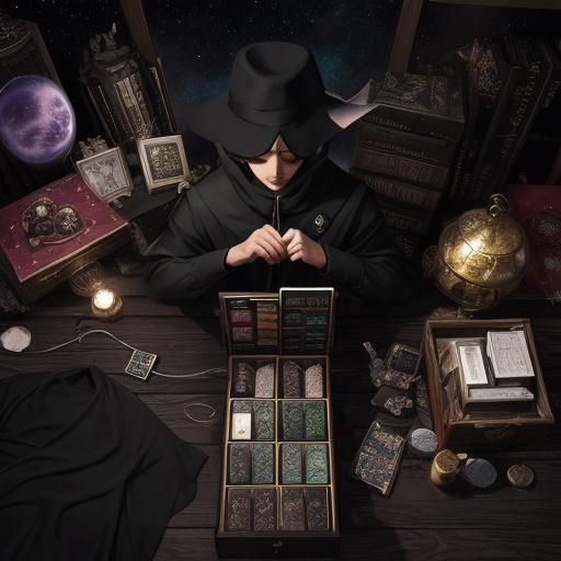 Mystic Sage Amidst Cards and Cosmic Smoke