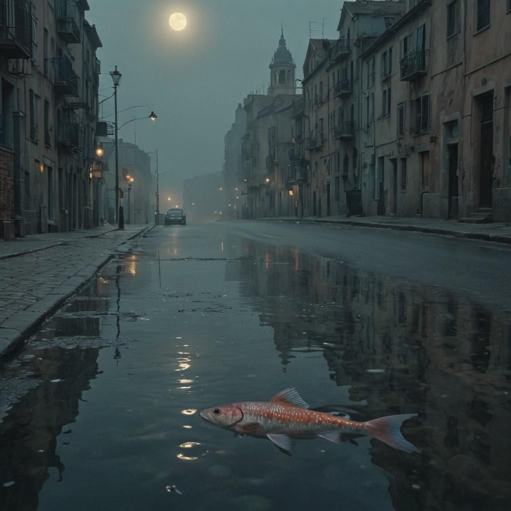 Surreal Fish in Urban Landscape