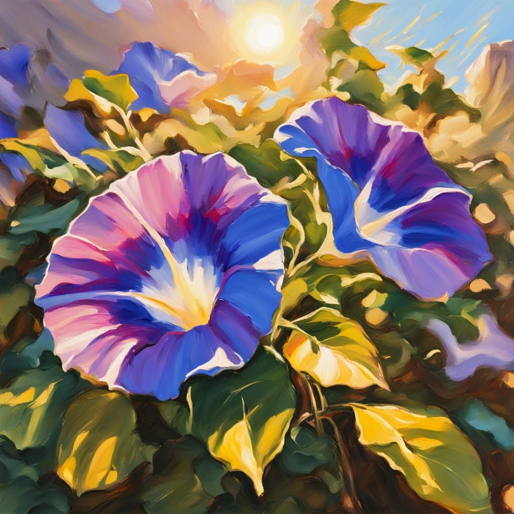 Morning Glory Opening in Gouache Style