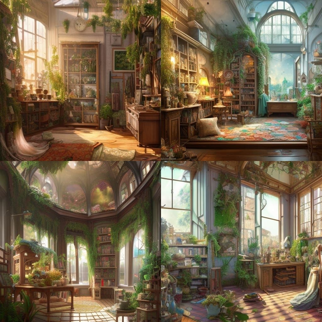 Cozy Dressmaker's Shop with Sunlight, Hyperdetailed Art