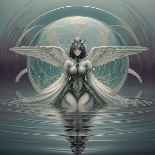 Sensual Art Nouveau Angel in Dystopian Dreamworld