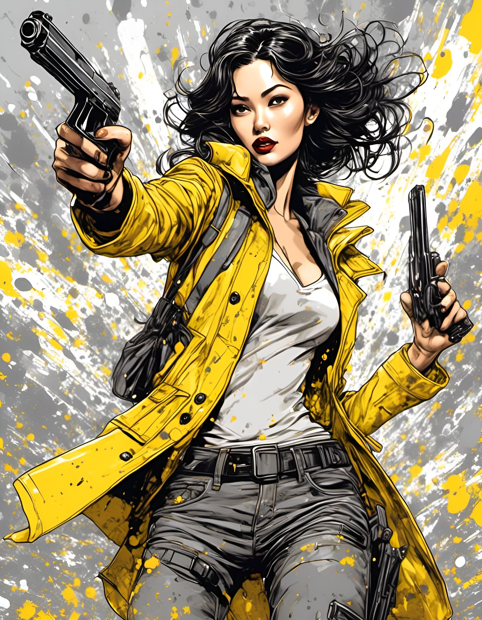 Woman with Gun in Interstellar Comic Art Style