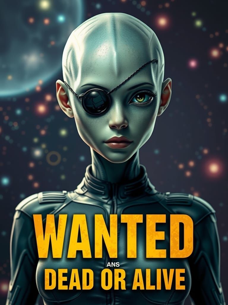 Alien Girl Mugshot in Sci-Fi Pulp Style