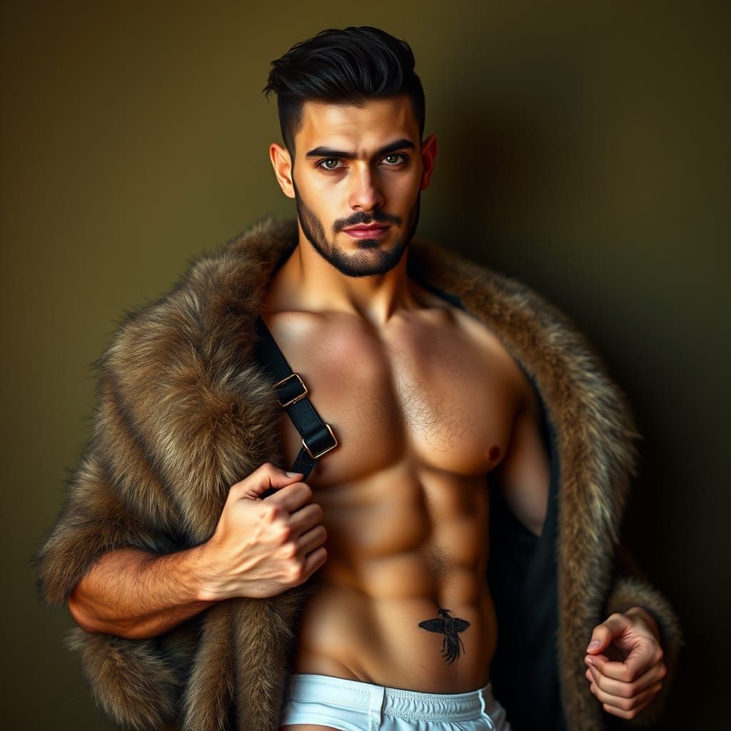 Athletic Man with Fur Coat in Photorealistic Style