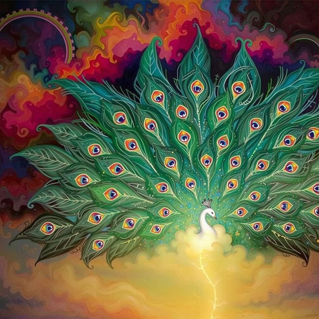Surreal Peacock Cloud Unfolds in Matte Summer Landscape