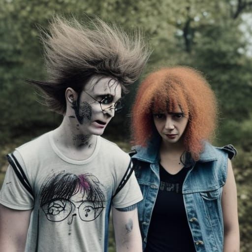 Harry Potter and Hermione as 70s Punks