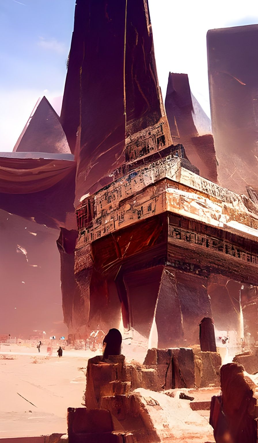 Giants Build Egyptian Pyramids: Dark Fantasy Art