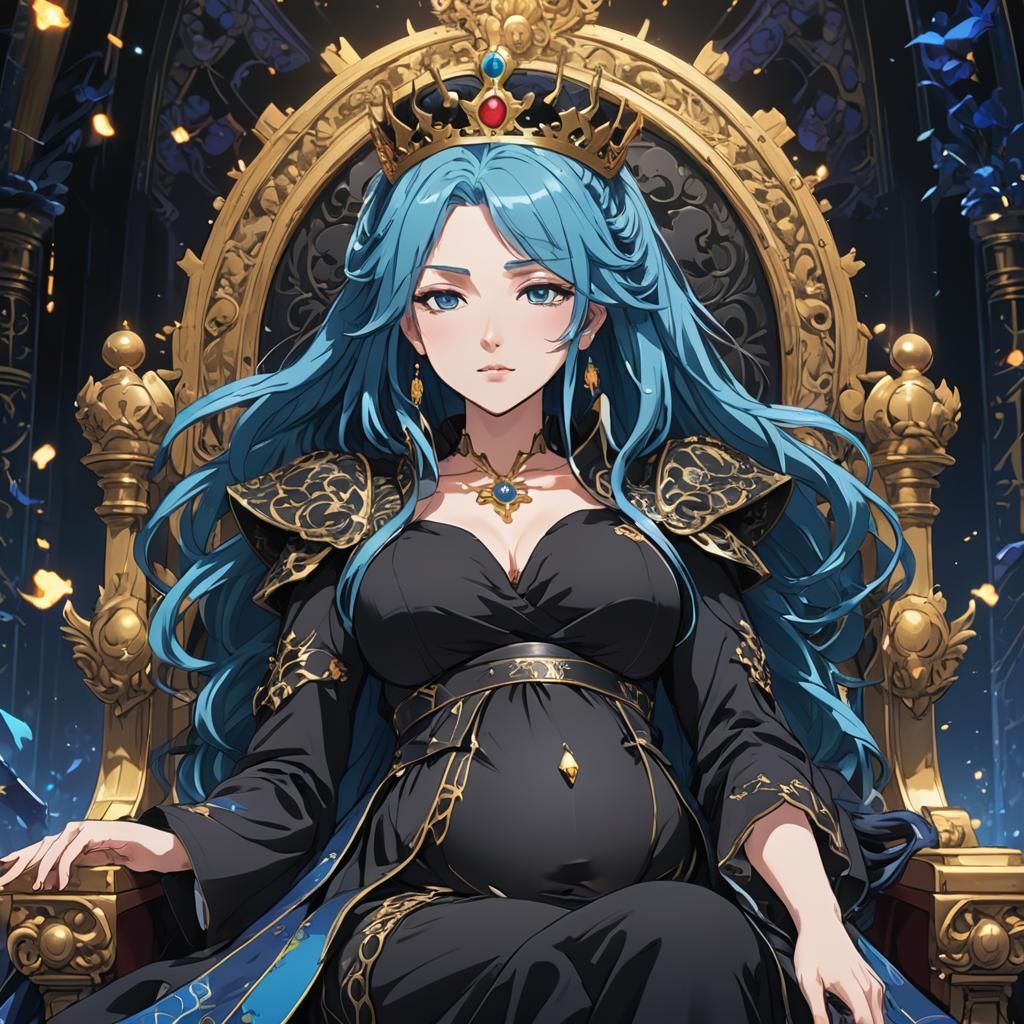 Anime Queen on Throne in Manga Style