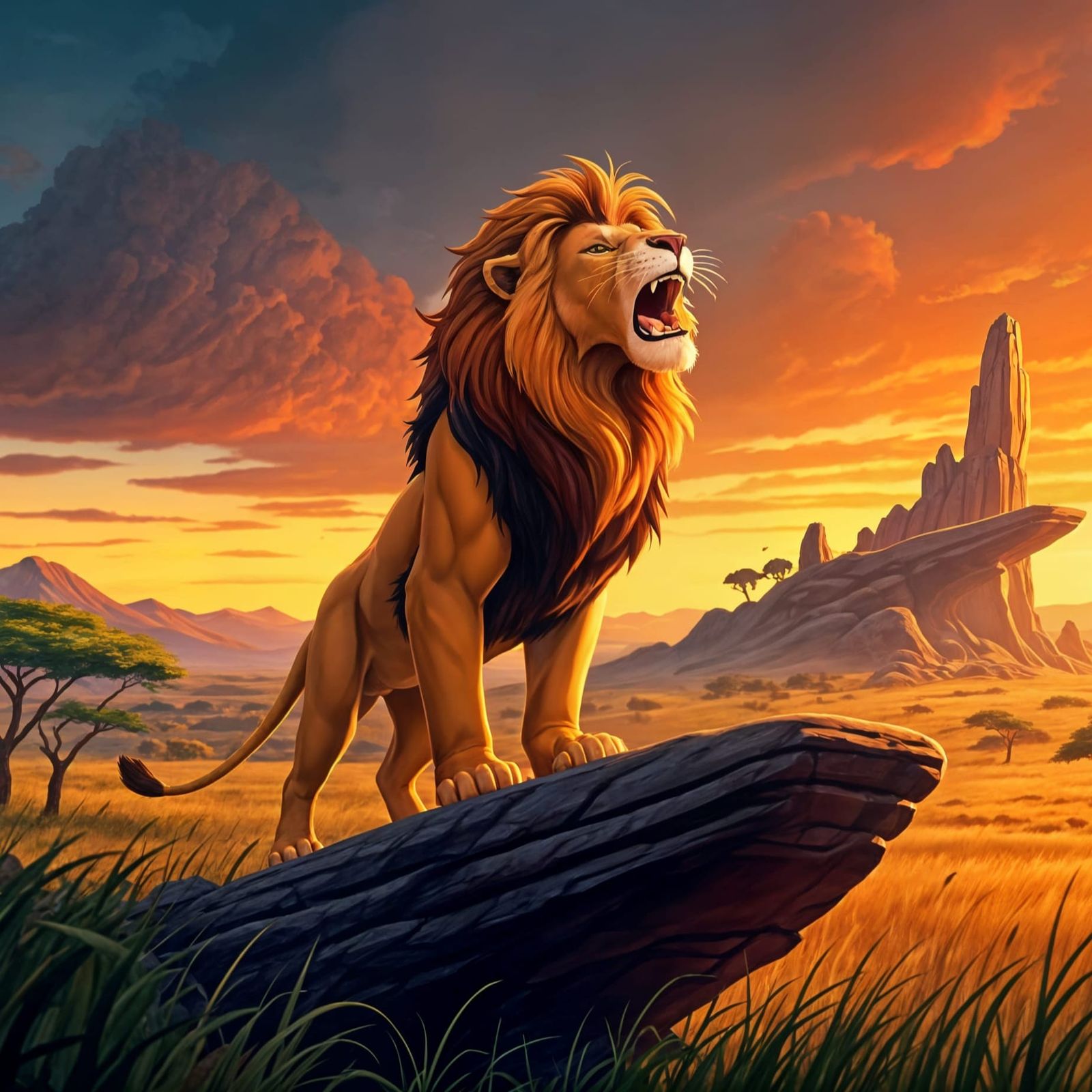 Regal Lion King Scene in African Sunset