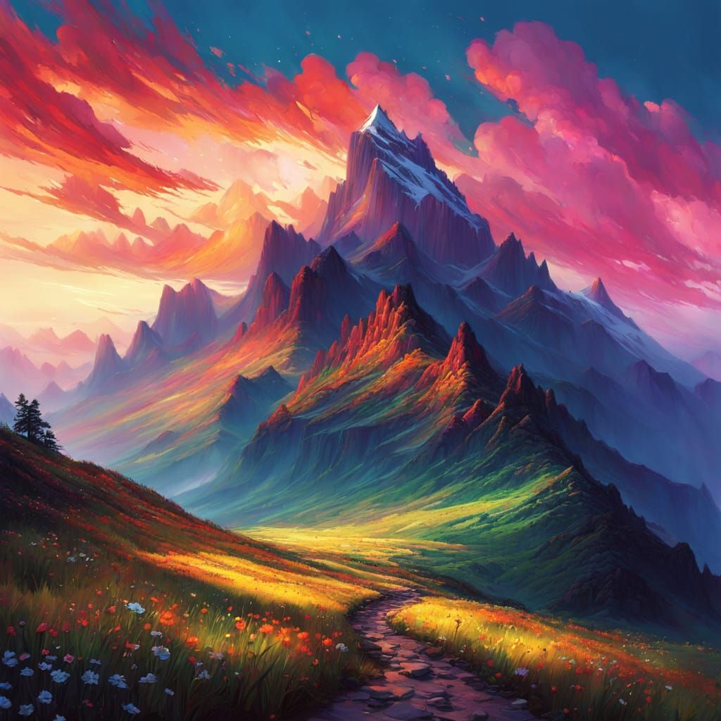 Dreamy Mountainscape in Vibrant Colors