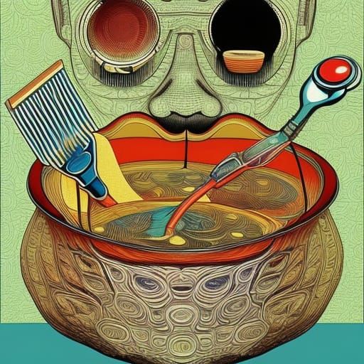 Surreal Soup Shaving: Hyperdetailed 8-bit Cel-Shaded Art