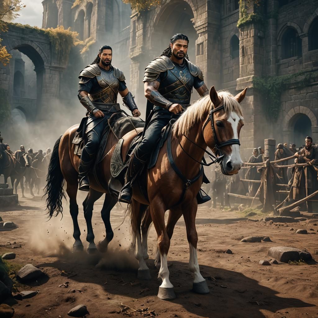 Roman Reigns on Horseback: Detailed Matte Painting