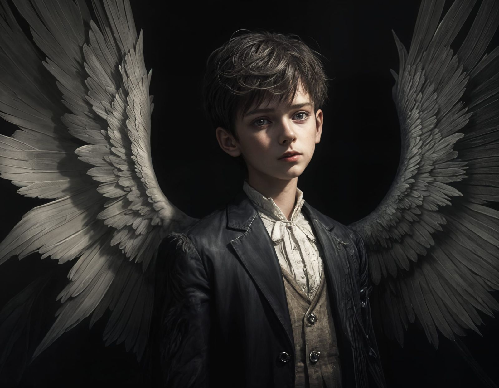 Ominous Angel in Dark Attic Oil Painting