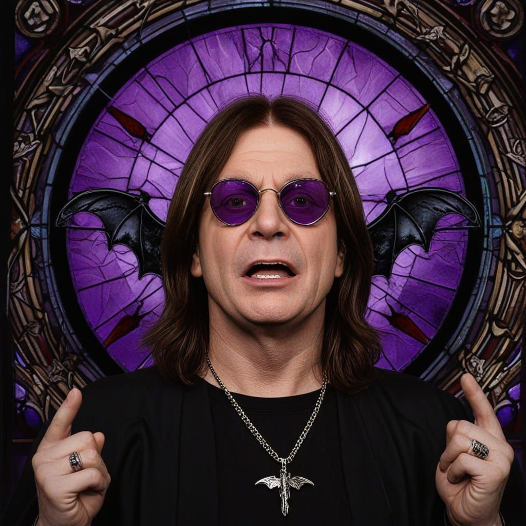 Ozzy Osbourne Memorial in Purple Stained Glass
