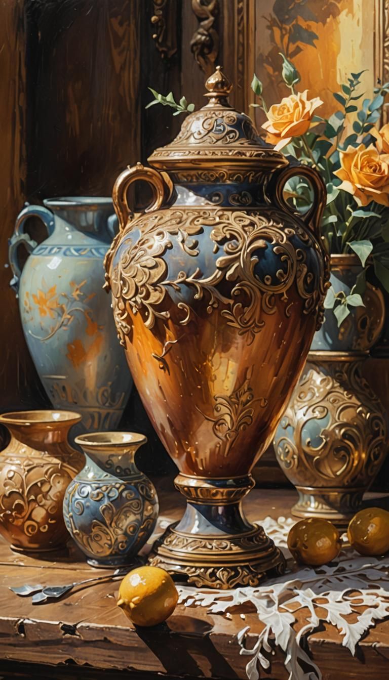Ornate Amphora in Detailed Gouache Style