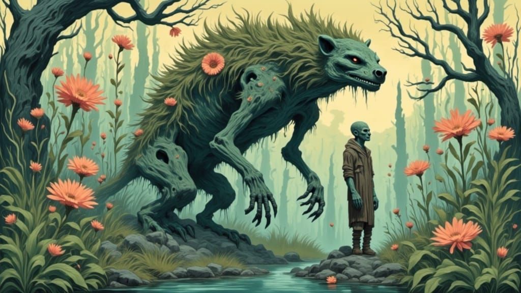 Human and Sacred Land Spirit in Vibrant Hues