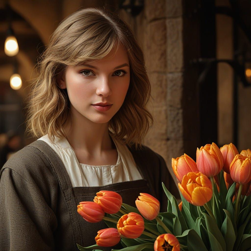 Tulip Seller in Dutch Master Oil Painting