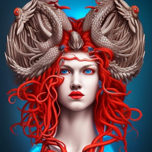 Winged Medusa in Hyperrealistic Splash Art Style