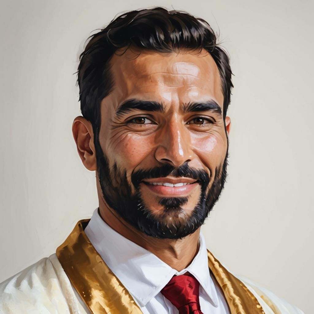 Serene Man in Velvet Robe: An Alcohol Ink Impasto Portrait