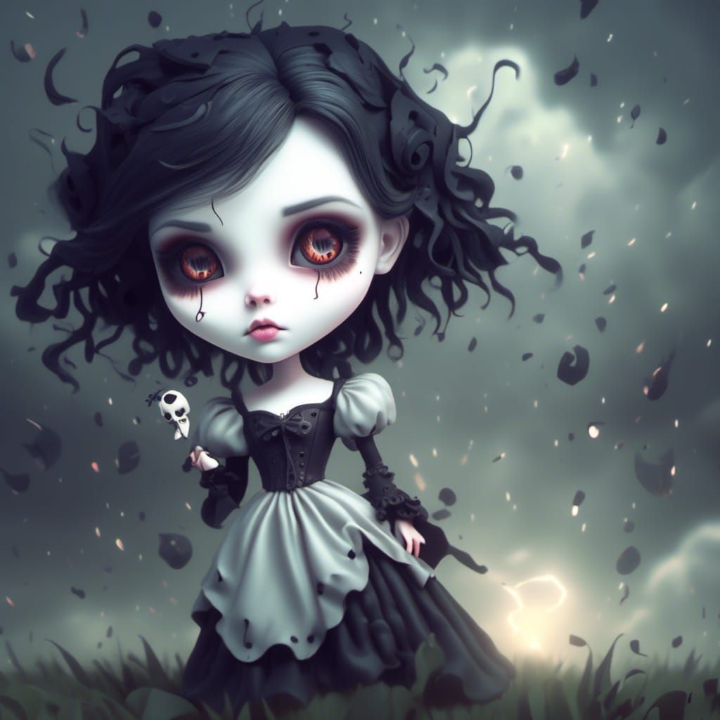 Chibi Victorian Goth Girl in Surreal Movie Poster