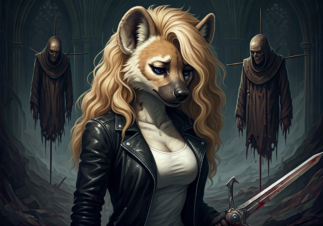 Sad Fierce Female Warrior in Ruined Monastery