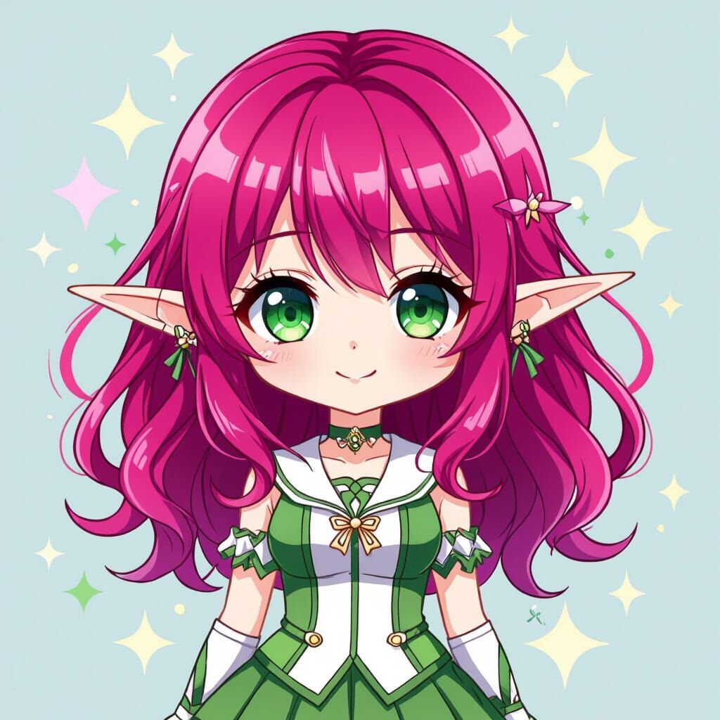 Magenta Haired Elf Girl Chibi Emote