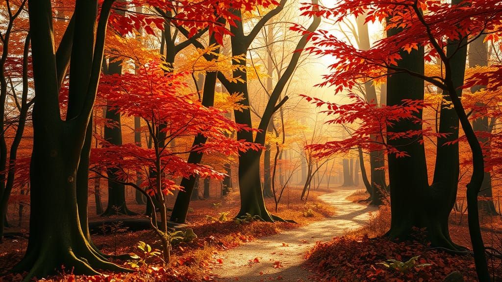 Mystical Autumn Forest Path in Photorealistic Style