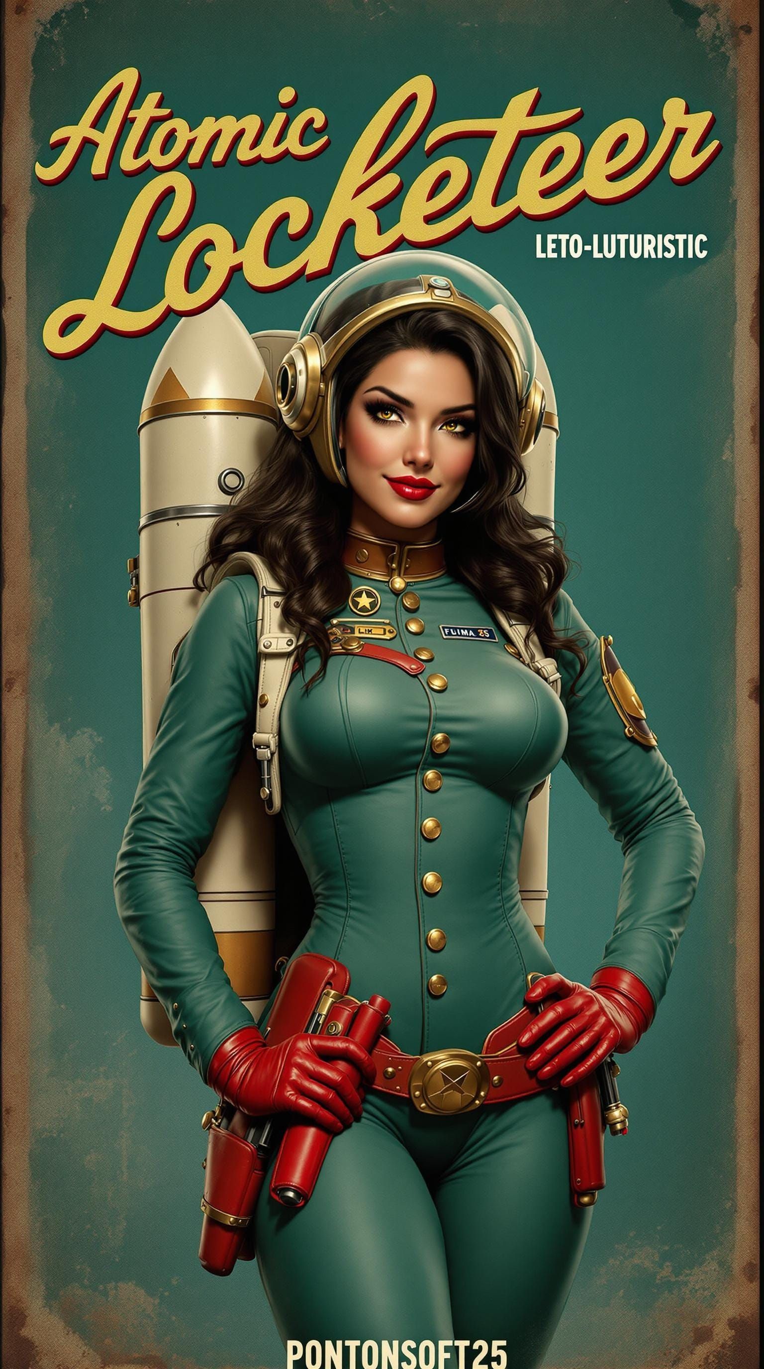 Confident Astronaut Pin-Up in Vintage Futuristic Style