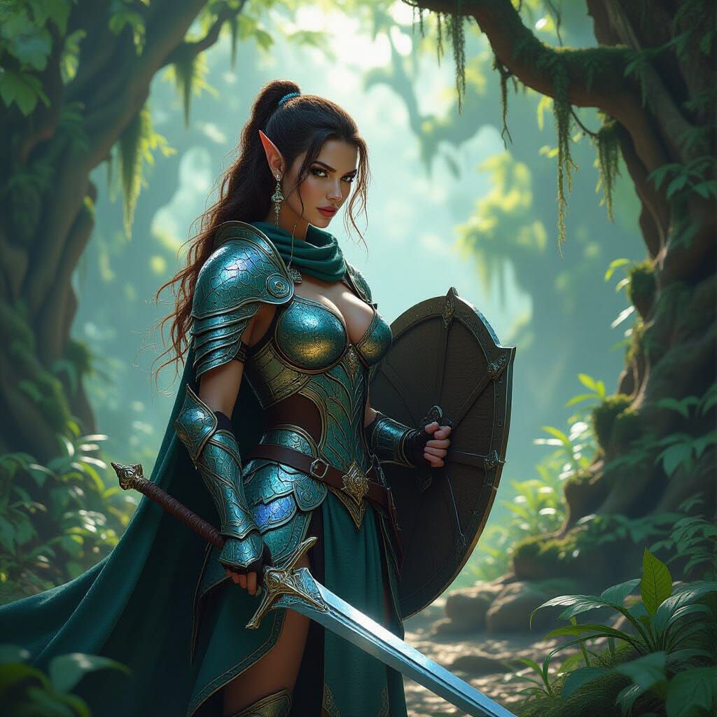 Elven Warrior in Dragon Scale Armor as Digital Art