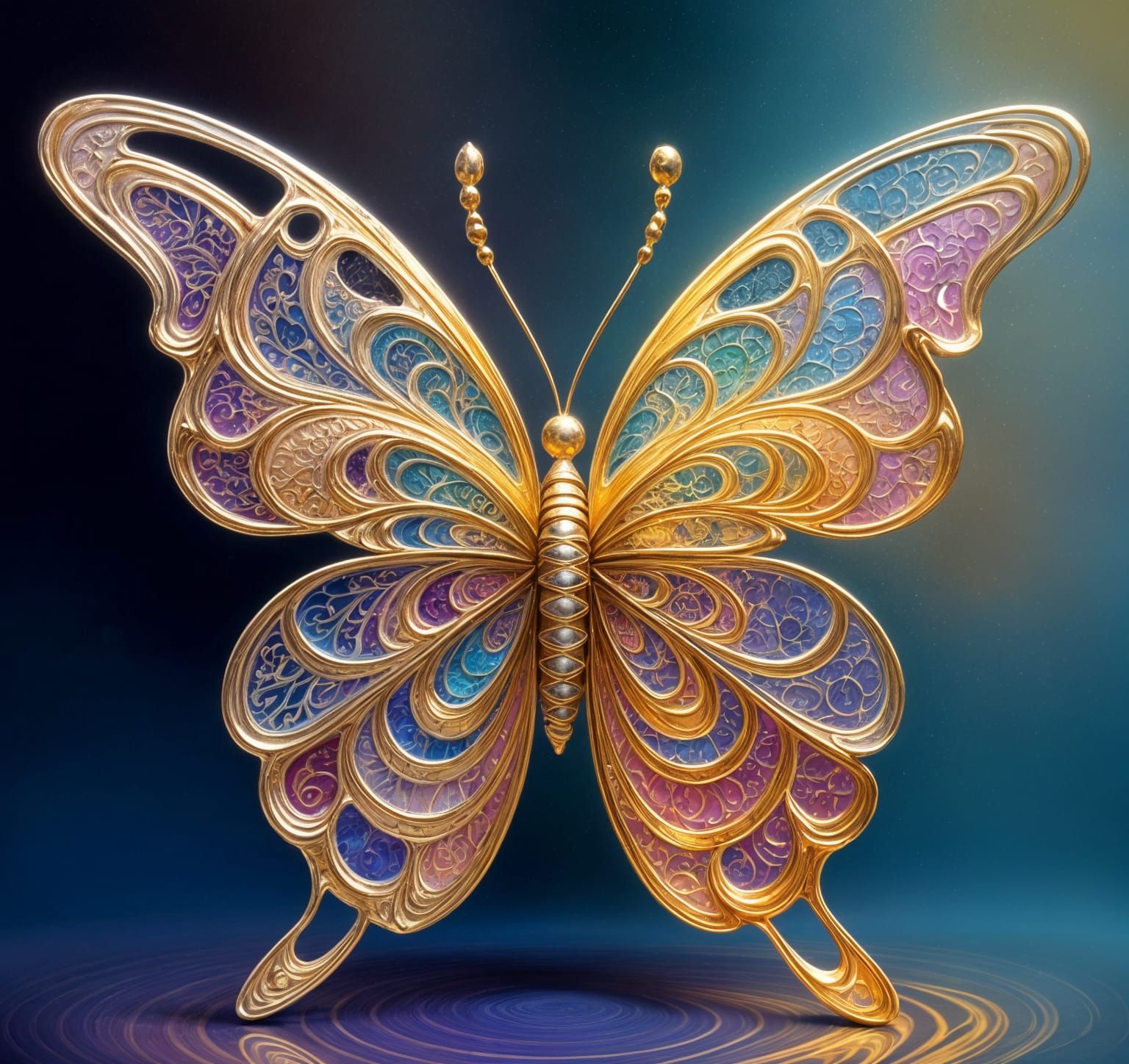 Gold Butterfly Filigree in Neo-Impressionist Style