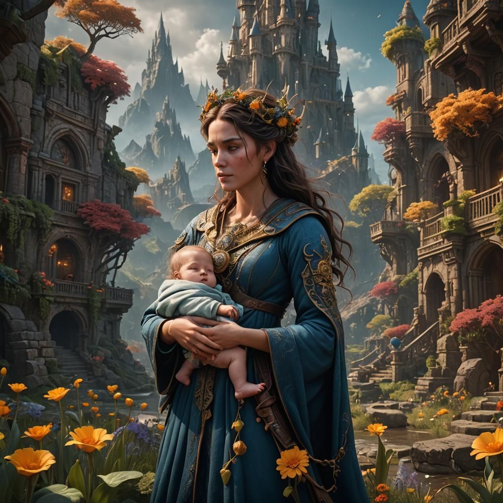 Realistic Motherhood in Detailed Matte Painting Style
