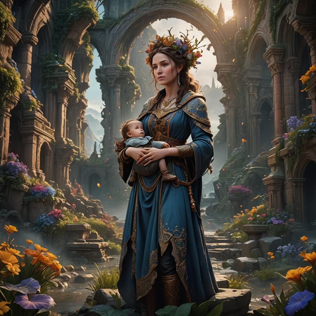 Fantastical Motherhood in Detailed Matte Painting