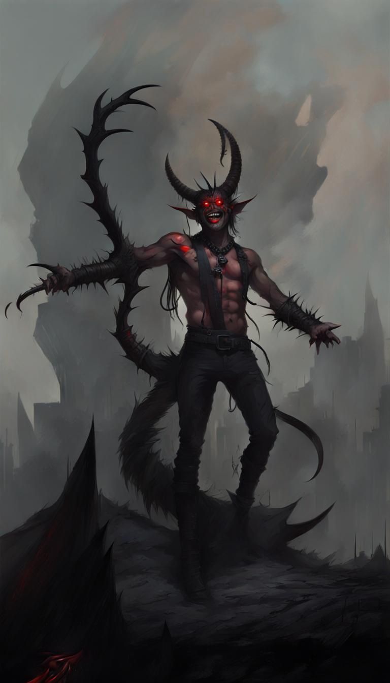 Laughing Evil Man with Red Eyes and Horns